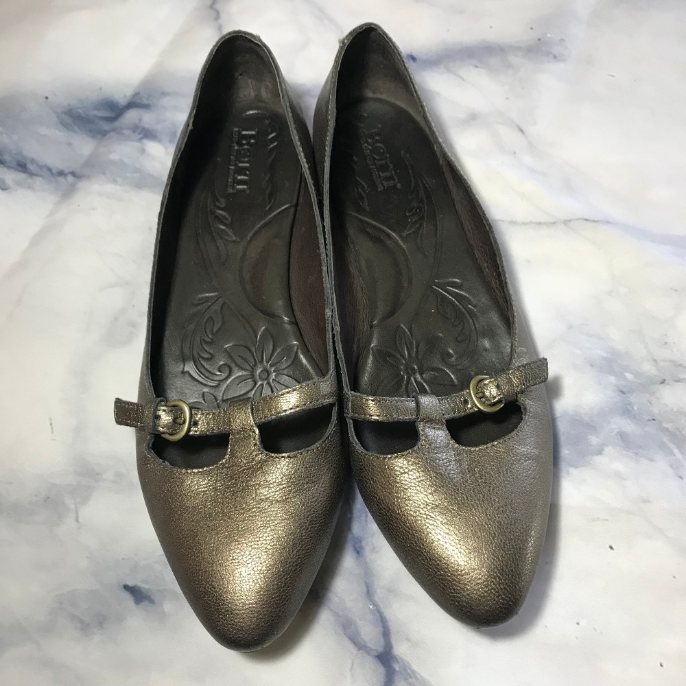 Born Gold Leather Strap Accent Metallic Flats - Picture 2 of 7